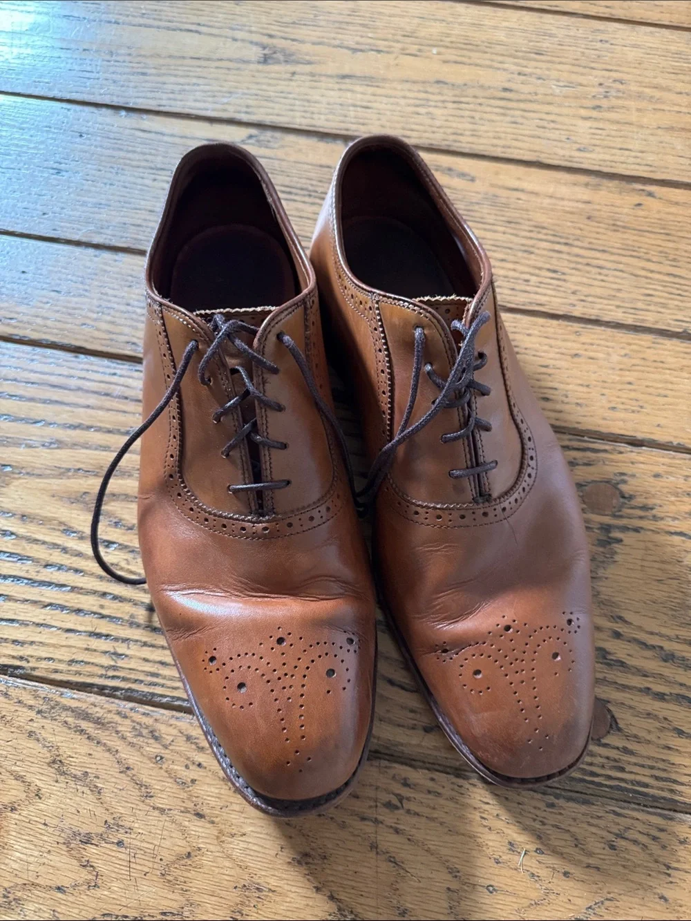 Allen Edmonds Cognac Brown Leather Wingtip Oxfords